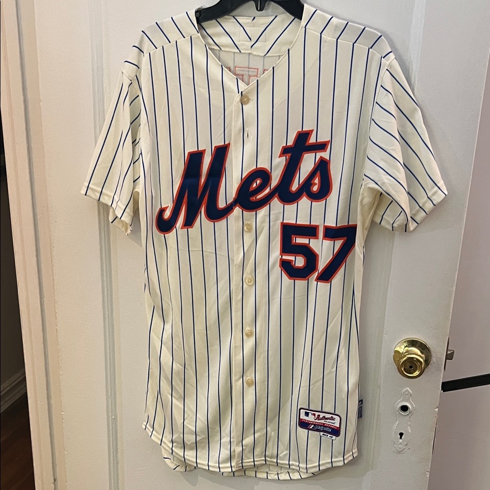 Mets Santana Majestic White and Blue Pinstripe Jersey sz 48